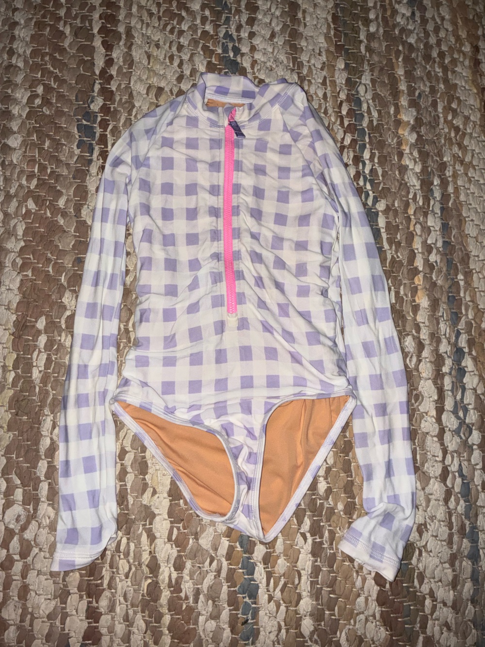 Crewcuts Lavender Gingham Long-Sleeve Rashguard with Pink Zip